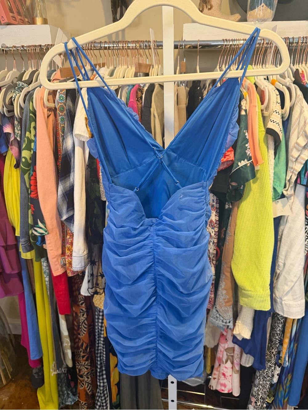 NWOT BEBE Ruched Strappy V-Neck Mini Dress - Picture 8 of 9